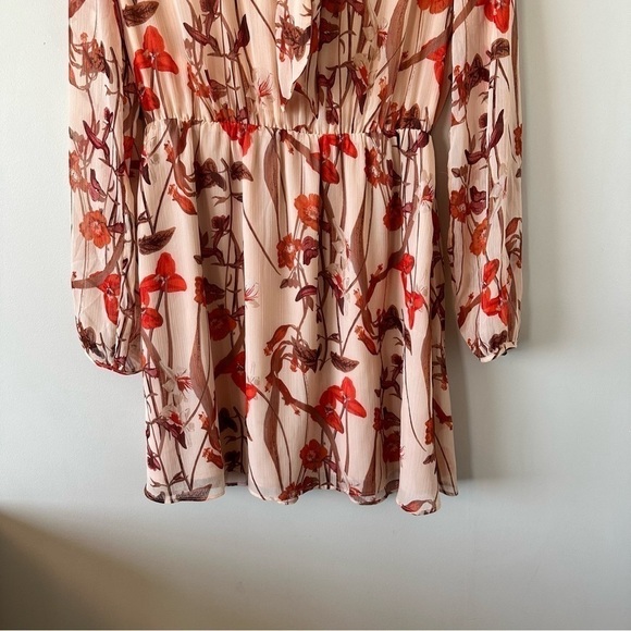 ARITZIA-“LITTLE Moon” Saffron Floral Semi Sheer Long Sleeve Mini Dress (Size: M) - Picture 11 of 14